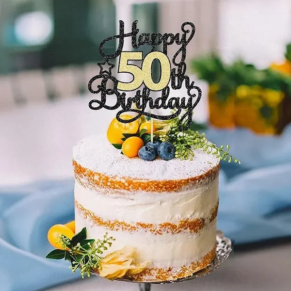 Black_50Th_Happy_Birthday_Star_Cake_Topper_|_Black_&_Gold_Color_Glitter_Cake_Topper_|_Glitter_Cake_Decoration_|_B'Day_Celebration/Black_&_Gold_Color