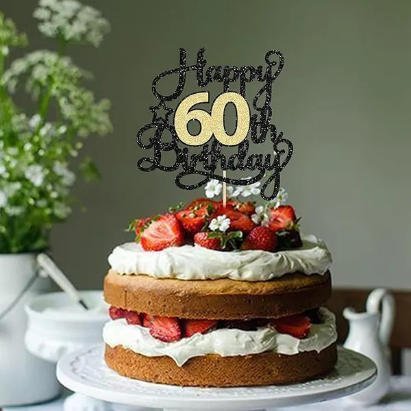 Black_60Th_Happy_Birthday_Star_Cake_Topper_|_Black_&_Gold_Color_Glitter_Cake_Topper_|_Glitter_Cake_Decoration_|_B'Day_Celebration/Black_&_Gold_Color