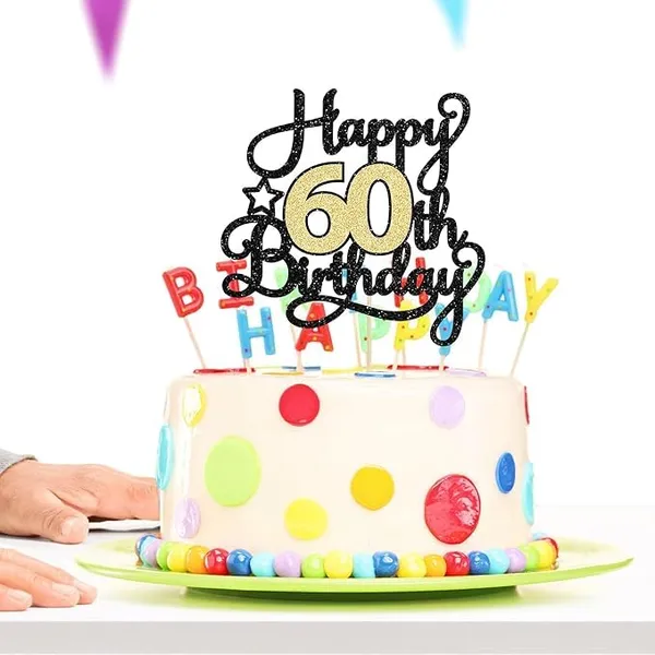 Black_60Th_Happy_Birthday_Star_Cake_Topper_|_Black_&_Gold_Color_Glitter_Cake_Topper_|_Glitter_Cake_Decoration_|_B'Day_Celebration/Black_&_Gold_Color