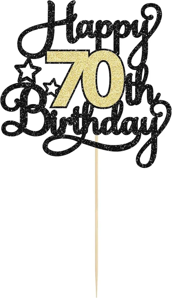 Black_70Th_Happy_Birthday_Star_Cake_Topper_|_Black_&_Gold_Color_Glitter_Cake_Topper_|_Glitter_Cake_Decoration_|_B'Day_Celebration/Black_&_Gold_Color