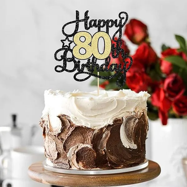 Black_80Th_Happy_Birthday_Star_Cake_Topper_|_Black_&_Gold_Color_Glitter_Cake_Topper_|_Glitter_Cake_Decoration_|_B'Day_Celebration/Black_&_Gold_Color