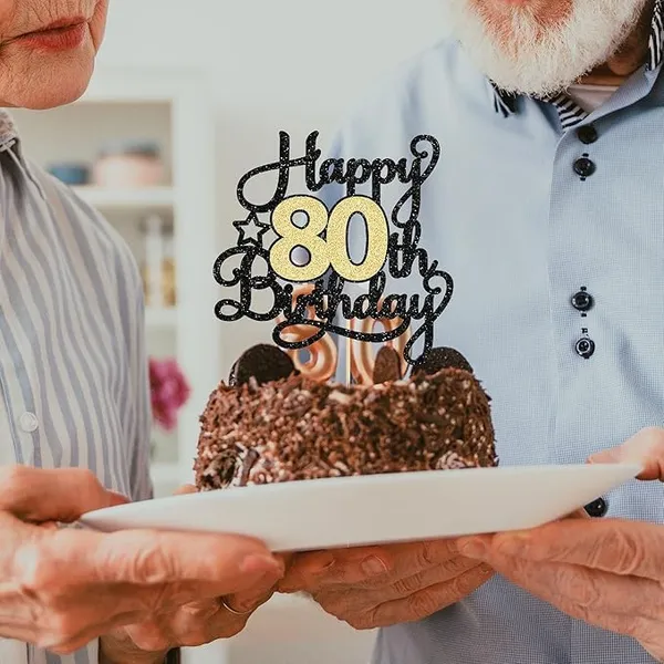 Black_80Th_Happy_Birthday_Star_Cake_Topper_|_Black_&_Gold_Color_Glitter_Cake_Topper_|_Glitter_Cake_Decoration_|_B'Day_Celebration/Black_&_Gold_Color