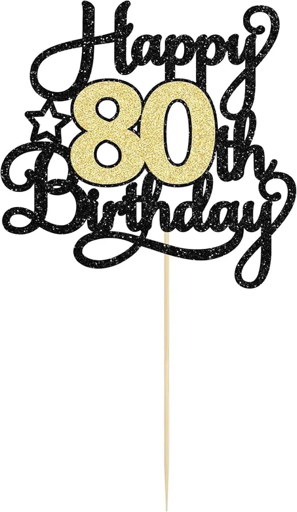 Black_80Th_Happy_Birthday_Star_Cake_Topper_|_Black_&_Gold_Color_Glitter_Cake_Topper_|_Glitter_Cake_Decoration_|_B'Day_Celebration/Black_&_Gold_Color