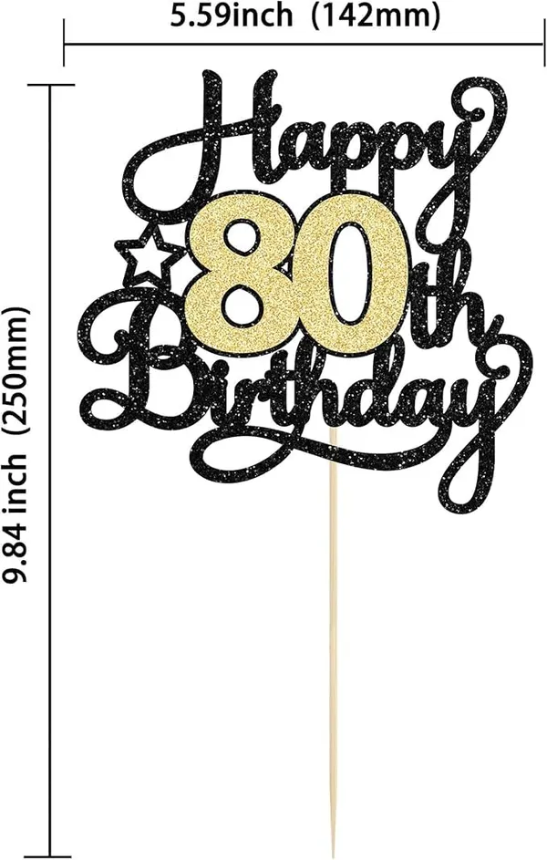 Black_80Th_Happy_Birthday_Star_Cake_Topper_|_Black_&_Gold_Color_Glitter_Cake_Topper_|_Glitter_Cake_Decoration_|_B'Day_Celebration/Black_&_Gold_Color