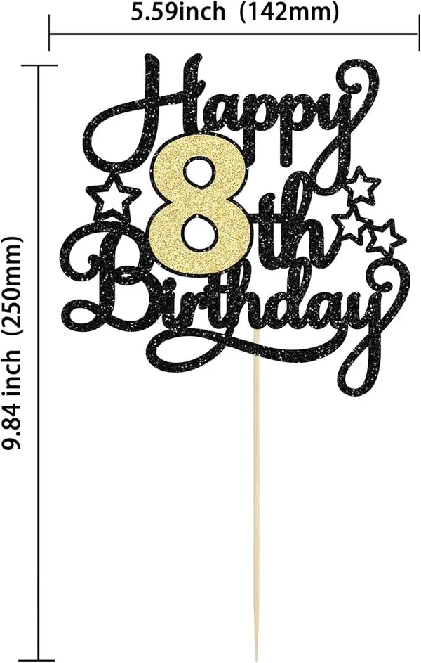 Black_8Th_Happy_Birthday_Star_Cake_Topper_|_Black_&_Gold_Color_Glitter_Cake_Topper_|_Glitter_Cake_Decoration_|_B'Day_Celebration/Black_&_Gold_Color