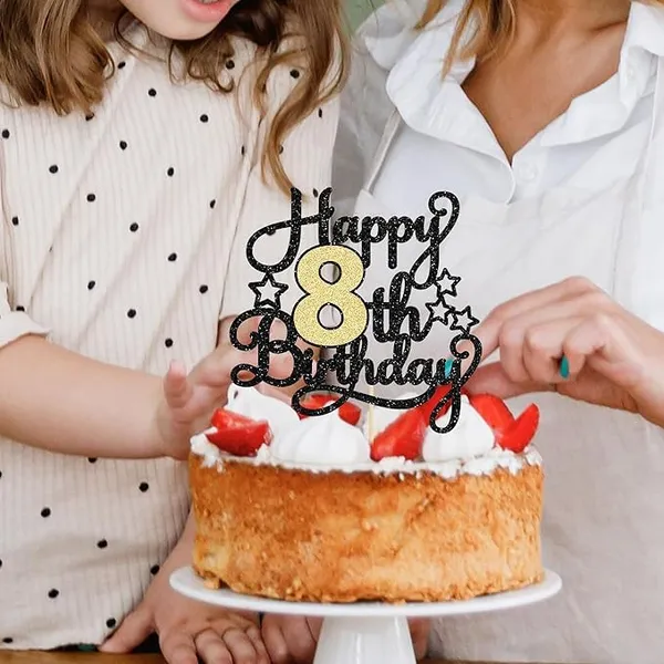 Black_8Th_Happy_Birthday_Star_Cake_Topper_|_Black_&_Gold_Color_Glitter_Cake_Topper_|_Glitter_Cake_Decoration_|_B'Day_Celebration/Black_&_Gold_Color