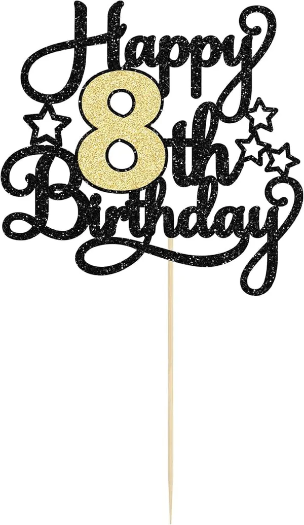 Black_8Th_Happy_Birthday_Star_Cake_Topper_|_Black_&_Gold_Color_Glitter_Cake_Topper_|_Glitter_Cake_Decoration_|_B'Day_Celebration/Black_&_Gold_Color