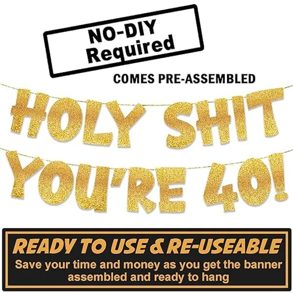Gold_Pre-Strung_Banner_For_40Th_Birthday_|_Birthday_Party_Golden_Glitter_Banner_|_Old_Age_Funny_Party_Celebration_And_Supplies_|_Birthday_Banner