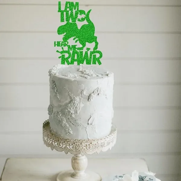 Multi_I'M_Two_Hear_Me_Rawr_Cake_Topper_|_Green_Glitter_Cake_Topper_For_Second_Birthday_|_Animal_Theme_Happy_Birthday_Cake_Decorations_|_Birthday_Party_Decorations_|_Kids_Party