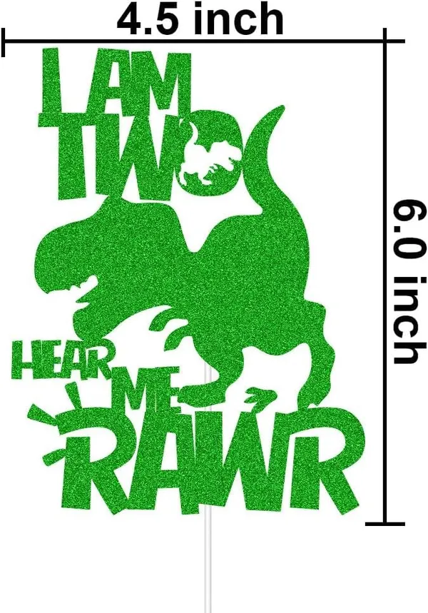 Multi_I'M_Two_Hear_Me_Rawr_Cake_Topper_|_Green_Glitter_Cake_Topper_For_Second_Birthday_|_Animal_Theme_Happy_Birthday_Cake_Decorations_|_Birthday_Party_Decorations_|_Kids_Party