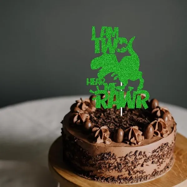 Multi_I'M_Two_Hear_Me_Rawr_Cake_Topper_|_Green_Glitter_Cake_Topper_For_Second_Birthday_|_Animal_Theme_Happy_Birthday_Cake_Decorations_|_Birthday_Party_Decorations_|_Kids_Party