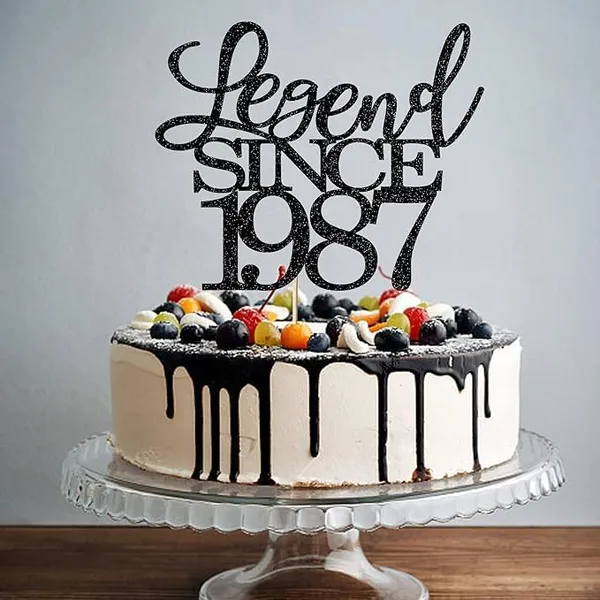 Black_Legend_Since_1987_Cake_Topper_|_Black_Color_Glitter_Cake_Topper_|_Glitter_Cake_Decoration_|_B'Day_Celebration/Black_Color
