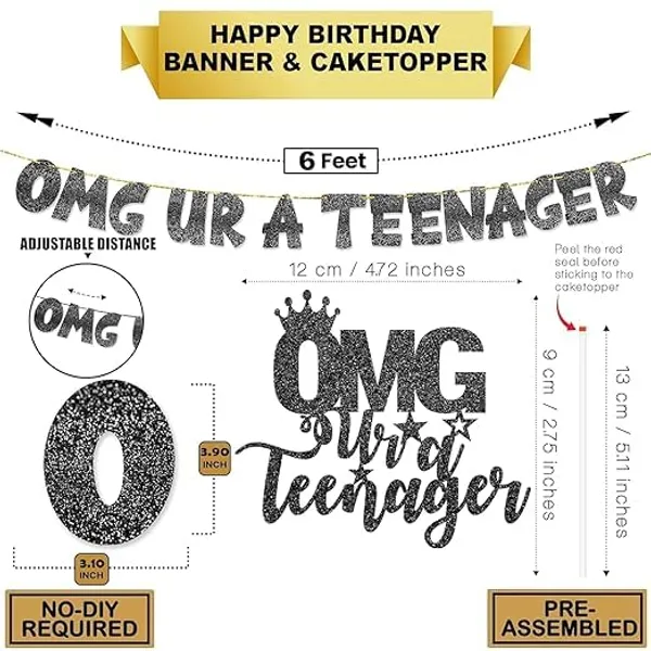 Black_Omg_Ur_A_Teenager_Banner_&_Cake_Topper_Combo_|_13Th_Birthday_Party_Black_Glitter_|_Party_Decorations_And_Supplies_|_Official_Teen_Celebration_Decor_|_Pre-Assembled,_No_Diy_Needed