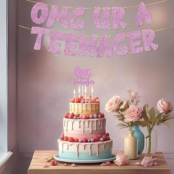 Pink_Omg_Ur_A_Teenager_Banner_&_Cake_Topper_Combo_|_13Th_Birthday_Party_Rose_Pink_Glitter_|_Party_Decorations_And_Supplies_|_Official_Teen_Celebration_Decor_|_Pre-Assembled,_No_Diy_Needed