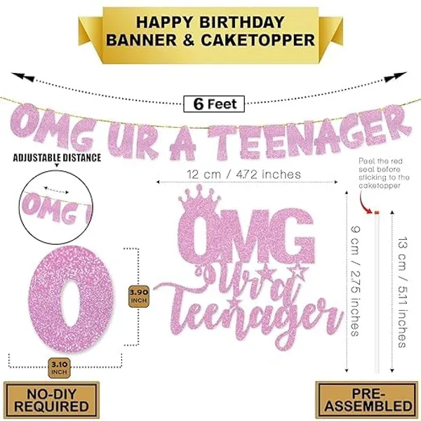 Pink_Omg_Ur_A_Teenager_Banner_&_Cake_Topper_Combo_|_13Th_Birthday_Party_Rose_Pink_Glitter_|_Party_Decorations_And_Supplies_|_Official_Teen_Celebration_Decor_|_Pre-Assembled,_No_Diy_Needed