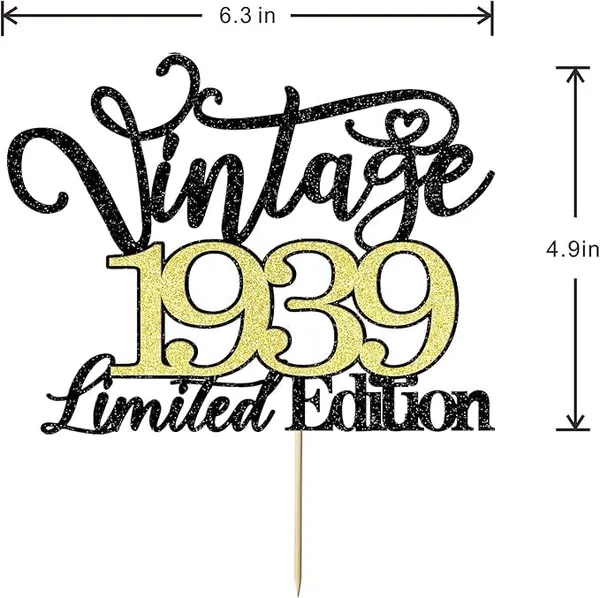 Black_Vintage_1939_Limited_Edition_Cake_Topper_|_Black_And_Gold_Color_Glitter_Cake_Topper_|_Glitter_Cake_Decoration_|_B'Day_Celebration/Black_&_Gold_Color