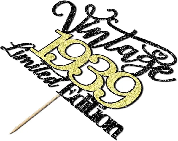 Black_Vintage_1939_Limited_Edition_Cake_Topper_|_Black_And_Gold_Color_Glitter_Cake_Topper_|_Glitter_Cake_Decoration_|_B'Day_Celebration/Black_&_Gold_Color