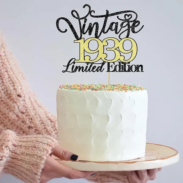 Black_Vintage_1939_Limited_Edition_Cake_Topper_|_Black_And_Gold_Color_Glitter_Cake_Topper_|_Glitter_Cake_Decoration_|_B'Day_Celebration/Black_&_Gold_Color