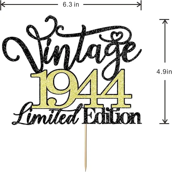 Black_Vintage_1944_Limited_Edition_Cake_Topper_|_Black_And_Gold_Color_Glitter_Cake_Topper_|_Glitter_Cake_Decoration_|_B'Day_Celebration/Black_&_Gold_Color