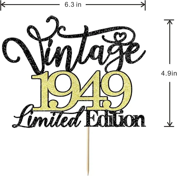 Black_Vintage_1949_Limited_Edition_Cake_Topper_|_Black_And_Gold_Color_Glitter_Cake_Topper_|_Glitter_Cake_Decoration_|_B'Day_Celebration/Black_&_Gold_Color
