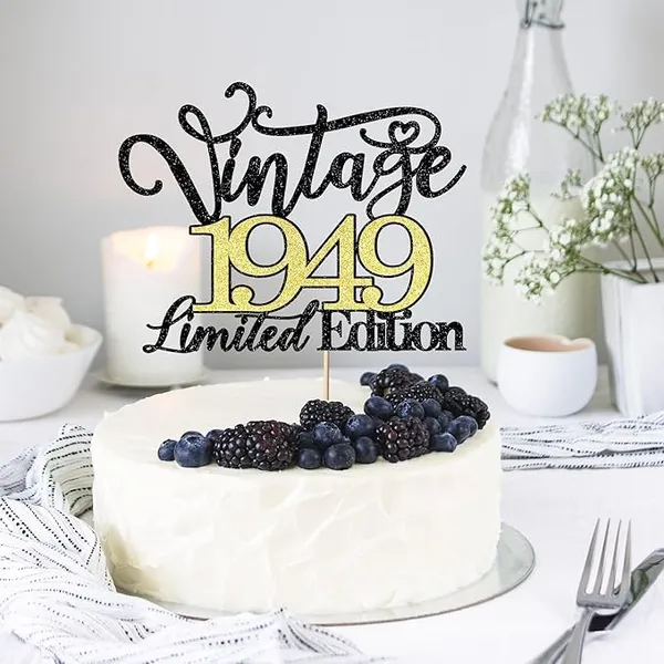 Black_Vintage_1949_Limited_Edition_Cake_Topper_|_Black_And_Gold_Color_Glitter_Cake_Topper_|_Glitter_Cake_Decoration_|_B'Day_Celebration/Black_&_Gold_Color