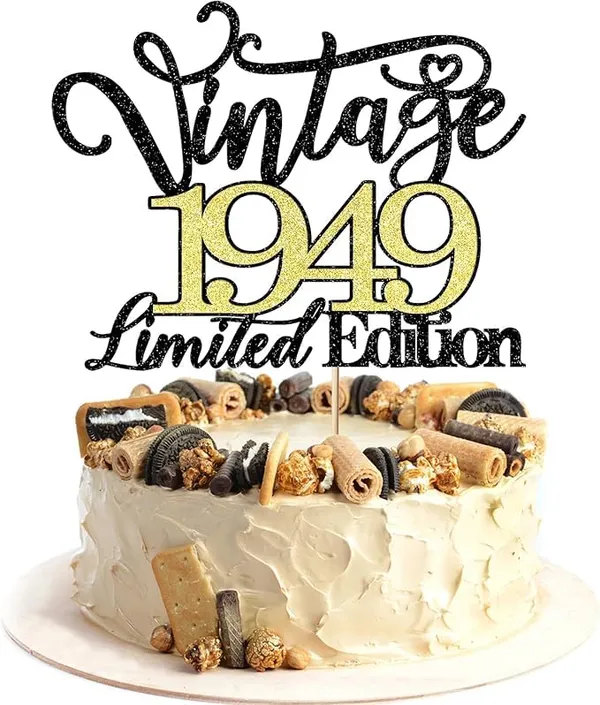 Black_Vintage_1949_Limited_Edition_Cake_Topper_|_Black_And_Gold_Color_Glitter_Cake_Topper_|_Glitter_Cake_Decoration_|_B'Day_Celebration/Black_&_Gold_Color