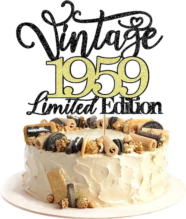 Black_Vintage_1959_Limited_Edition_Cake_Topper_|_Black_And_Gold_Color_Glitter_Cake_Topper_|_Glitter_Cake_Decoration_|_B'Day_Celebration/Black_&_Gold_Color