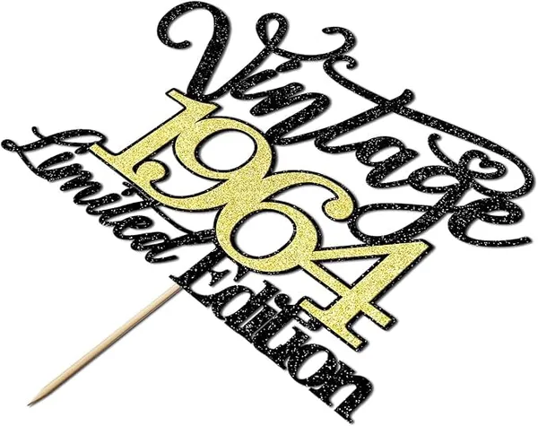 Black_Vintage_1964_Limited_Edition_Cake_Topper_|_Black_And_Gold_Color_Glitter_Cake_Topper_|_Glitter_Cake_Decoration_|_B'Day_Celebration/Black_&_Gold_Color