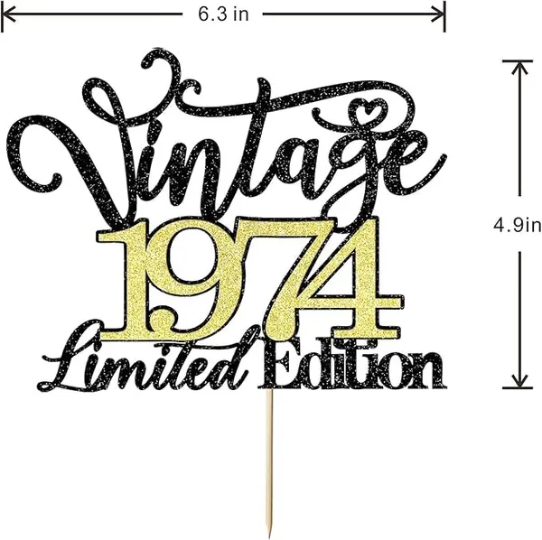Black_Vintage_1974_Limited_Edition_Cake_Topper_|_Black_And_Gold_Color_Glitter_Cake_Topper_|_Glitter_Cake_Decoration_|_B'Day_Celebration/Black_&_Gold_Color