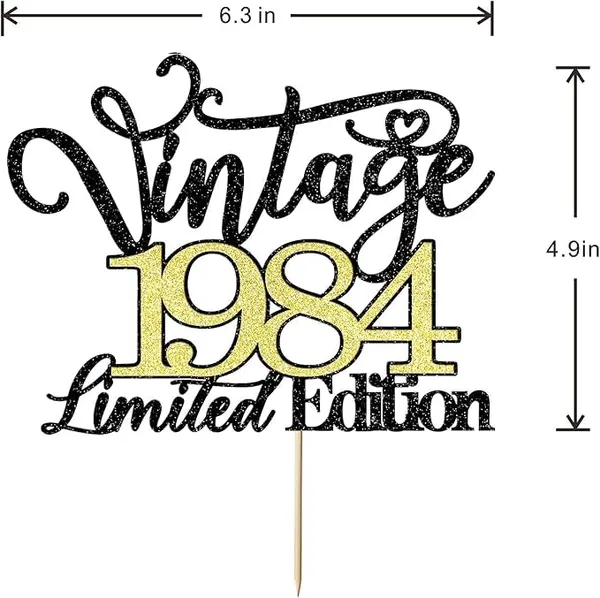 Black_Vintage_1984_Limited_Edition_Cake_Topper_|_Black_And_Gold_Color_Glitter_Cake_Topper_|_Glitter_Cake_Decoration_|_B'Day_Celebration/Black_&_Gold_Color