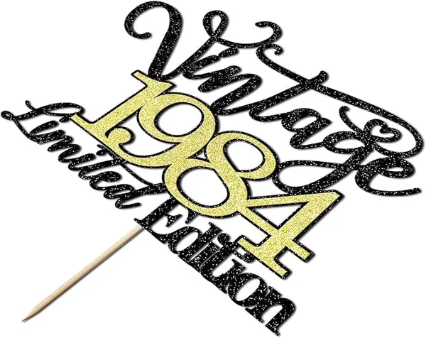 Black_Vintage_1984_Limited_Edition_Cake_Topper_|_Black_And_Gold_Color_Glitter_Cake_Topper_|_Glitter_Cake_Decoration_|_B'Day_Celebration/Black_&_Gold_Color