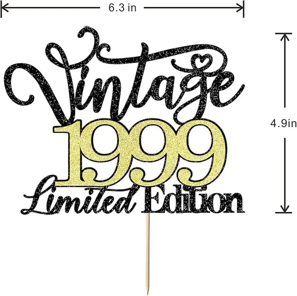 Black_Vintage_1999_Limited_Edition_Cake_Topper_|_Black_And_Gold_Color_Glitter_Cake_Topper_|_Glitter_Cake_Decoration_|_B'Day_Celebration/Black_&_Gold_Color