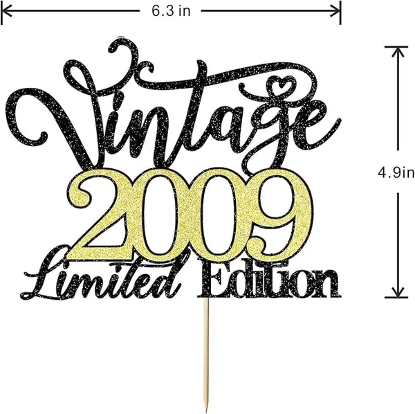 Black_Vintage_2009_Limited_Edition_Cake_Topper_|_Black_And_Gold_Color_Glitter_Cake_Topper_|_Glitter_Cake_Decoration_|_B'Day_Celebration/Black_&_Gold_Color