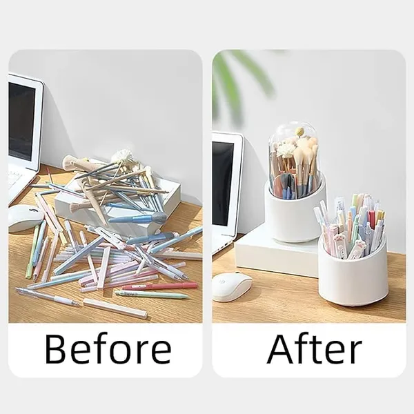 Multi_Makeup_Organiser_|_7_Slots_Makeup_Brush_Holder_|_360_Degree_Rotatable_Cosmetic_Organiser_With_Transprent_Lid_|_Pen/Pencil_Holder_|_White