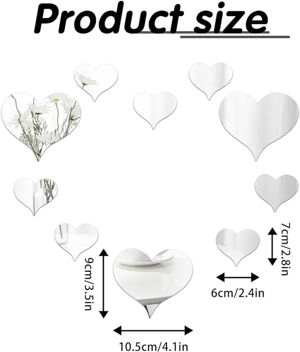 Silver_10Pcs_Acrylic_Heart_Mirror_Stickers_|_Decorative_Mirror_Wall_Art_|_Adhesive_Art_Decal/Diy_Projects/Party_Supplies_|_Silver_Color
