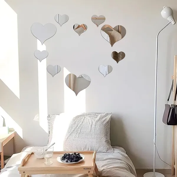 Silver_10Pcs_Acrylic_Heart_Mirror_Stickers_|_Decorative_Mirror_Wall_Art_|_Adhesive_Art_Decal/Diy_Projects/Party_Supplies_|_Silver_Color