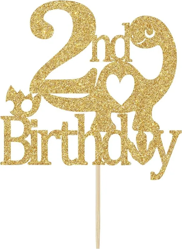 Gold_2Nd_Birthday_Dinosaur_Cake_Topper_|_Golden_Glitter_T-Rex_Dinosaur_Cake_Topper_|_Animal_Theme_Party_Cake_Decoration_|_Jungle_Theme_Celebration