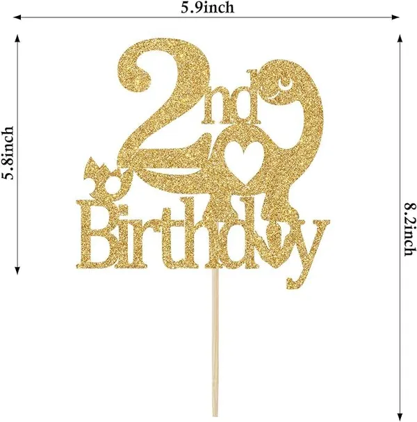 Gold_2Nd_Birthday_Dinosaur_Cake_Topper_|_Golden_Glitter_T-Rex_Dinosaur_Cake_Topper_|_Animal_Theme_Party_Cake_Decoration_|_Jungle_Theme_Celebration