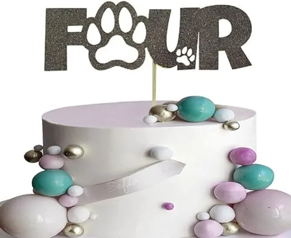 Multicollor_Black_Glitter_Cake_Topper_|_Single-Sided_Dog_Paw_Cake_Topper_For_Fourth_Birthday_|_Cake_Decoration_|_Photo_Booth_Props_|_Smach_Cake_Decoration/Black_Color