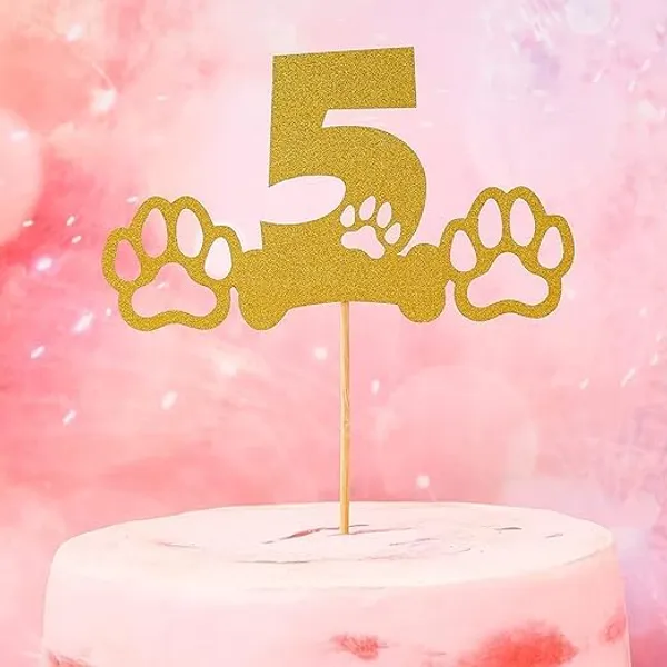 Gold_Rose_Gold_Glitter_Cake_Topper_|_Single-Sided_Dog_Paw_Cake_Topper_For_Fifth_Birthday_|_Cake_Decoration_|_Photo_Booth_Props_|_Smach_Cake_Decoration