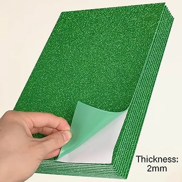 Multicollor_Glitter_Foam_Sheets_|_A4_Size_Self-Adhesive_Sparkle_Eva_Sheets_For_Crafting_|_Thick_And_Shiny_Foam_Sheets_|_For_Children'S_Craft_Activities_Diy_Art_Cutters_|_30_X_20Cm_/_Pack_Of_10_/_Green