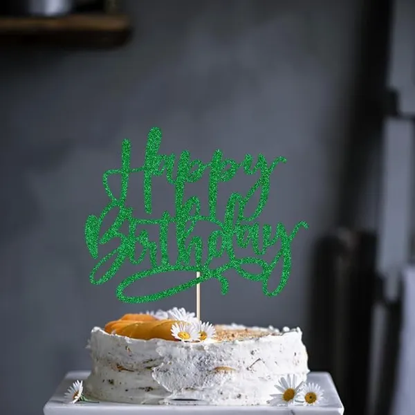Multi_Happy_Birthday_Cake_Topper_|_Green_Glitter_Cake_Topper_|_Glitter_Cake_Decoration_|_B'Day_Celebration/Green_Color