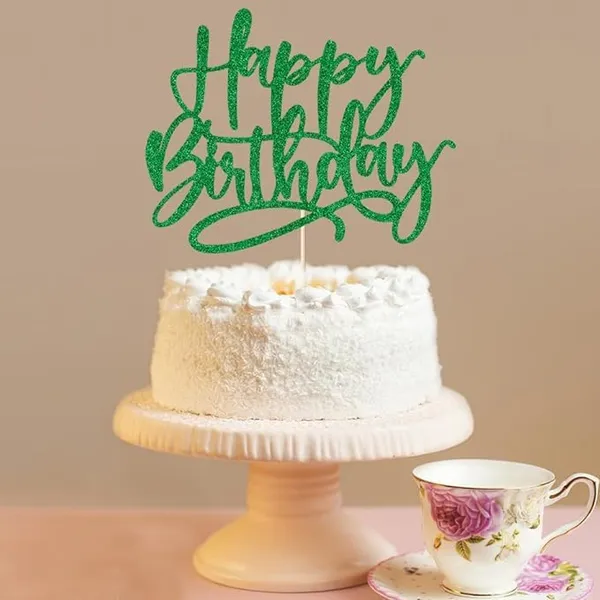 Multi_Happy_Birthday_Cake_Topper_|_Green_Glitter_Cake_Topper_|_Glitter_Cake_Decoration_|_B'Day_Celebration/Green_Color