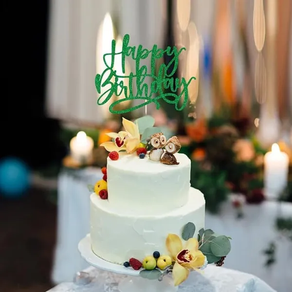 Multi_Happy_Birthday_Cake_Topper_|_Green_Glitter_Cake_Topper_|_Glitter_Cake_Decoration_|_B'Day_Celebration/Green_Color