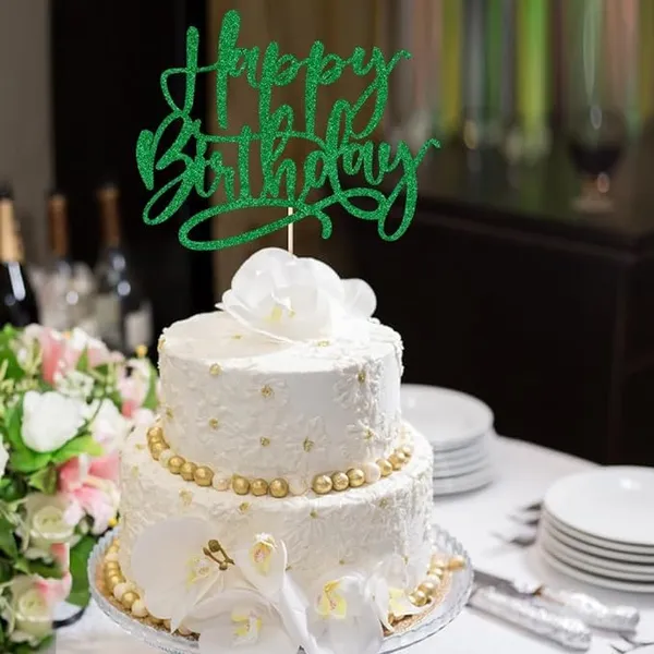Multi_Happy_Birthday_Cake_Topper_|_Green_Glitter_Cake_Topper_|_Glitter_Cake_Decoration_|_B'Day_Celebration/Green_Color