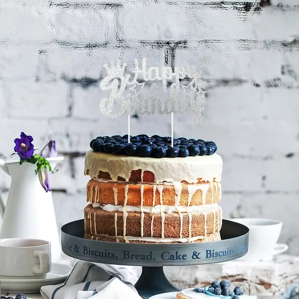 Silver_Happy_Birthday_Cake_Topper_|_Silver_Glitter_Crown_And_Star_Cake_Topper_|_Glitter_Cake_Decoration_|_B'Day_Celebration/Silver