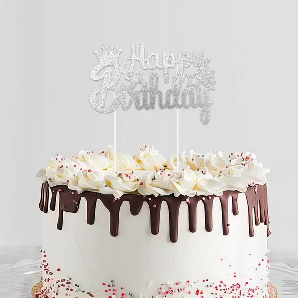Silver_Happy_Birthday_Cake_Topper_|_Silver_Glitter_Crown_And_Star_Cake_Topper_|_Glitter_Cake_Decoration_|_B'Day_Celebration/Silver