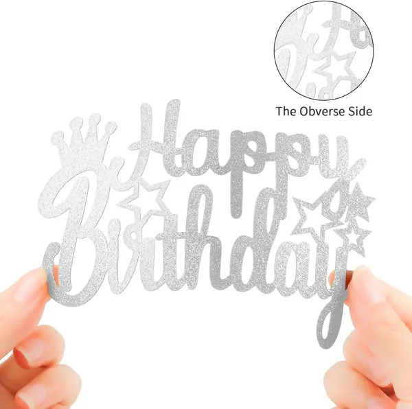 Silver_Happy_Birthday_Cake_Topper_|_Silver_Glitter_Crown_And_Star_Cake_Topper_|_Glitter_Cake_Decoration_|_B'Day_Celebration/Silver
