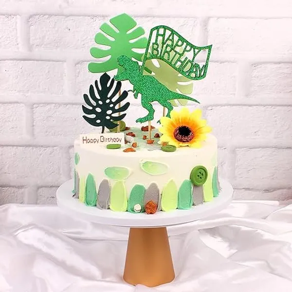Multi_Happy_Birthday_Dinosaur_Cake_Topper_|_Green_Glitter_T-Rex_Dinosaur_Cake_Topper_|_Animal_Theme_Party_Cake_Decoration_|_Jungle_Theme_Celebration