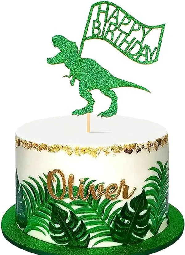 Multi_Happy_Birthday_Dinosaur_Cake_Topper_|_Green_Glitter_T-Rex_Dinosaur_Cake_Topper_|_Animal_Theme_Party_Cake_Decoration_|_Jungle_Theme_Celebration